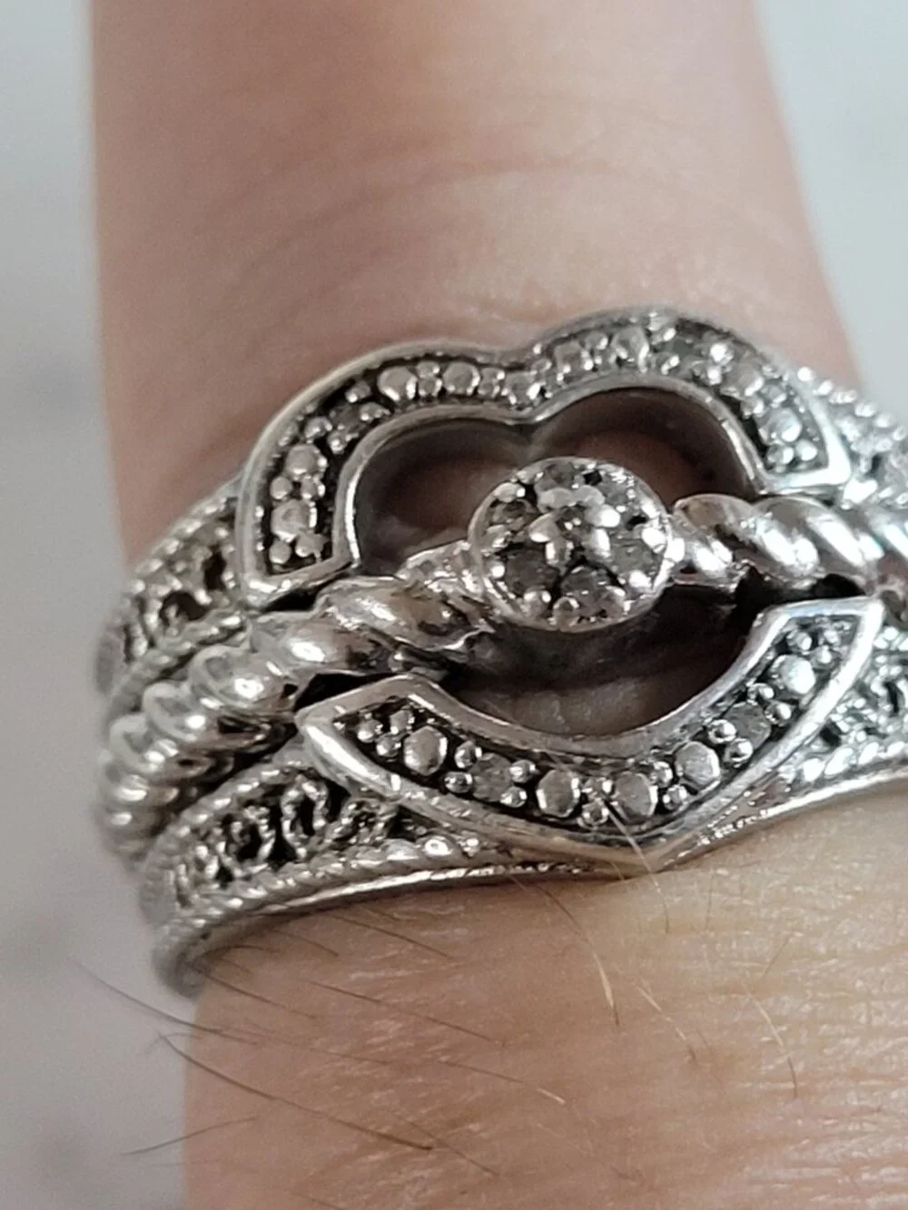 Womens Vintage Estate Sterling Silver Diamond Heart Ring 6.8g #E3641